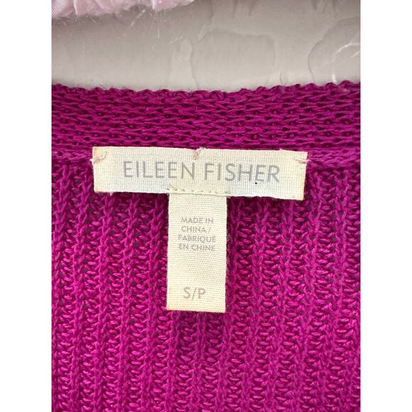 EILEEN FISHER Magenta 100% Organic Linen V-Neck Sweater Open Knit | Small - Picture 5 of 5